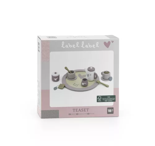 Label-Label Rózsaszín teáskészlet - Fa játék szerepjátékokhoz
