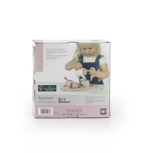 Label-Label Rózsaszín teáskészlet - Fa játék szerepjátékokhoz