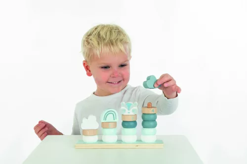 Label-label - fa ferde toronyépítő kék - fajáték