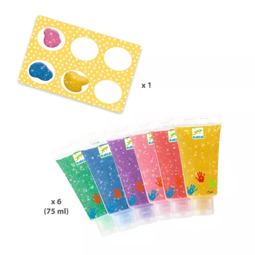 Ujjfesték - Hat csillámos szín - 6 tubes of finger paint - Glitter