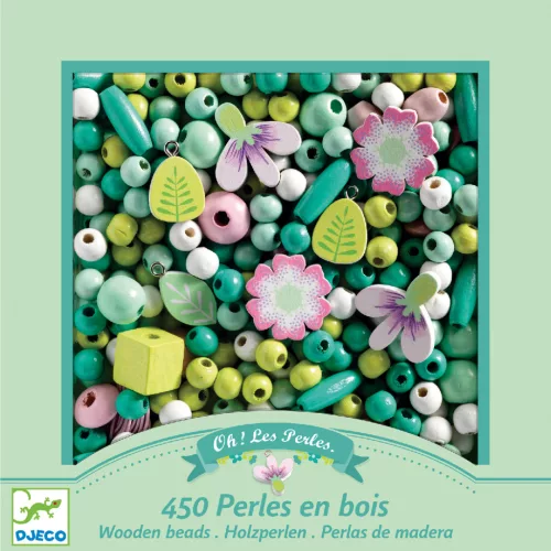Fagyöngy készlet - Levelek és virágok - Wooden beads, leaves and flowers
