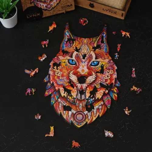 Fa puzzle, színes A4 méretű 122 db-os (hiúz)