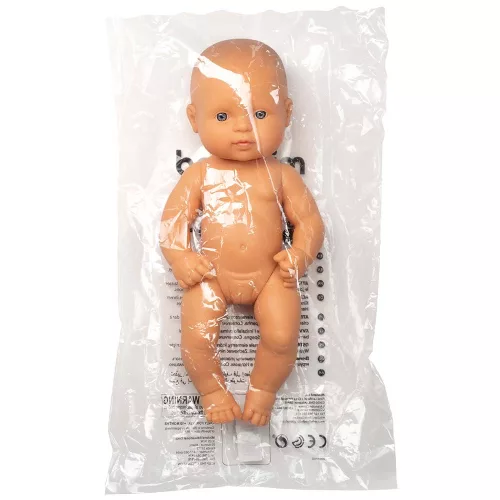 Európai baba - lány, kopasz, fürdethető, 32 cm 10 hó+